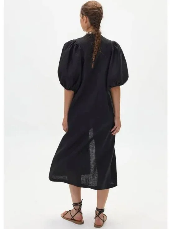 Lanhtropy Bubble Linen Midi Dress 100% Organic Linen - Picture 4 of 11